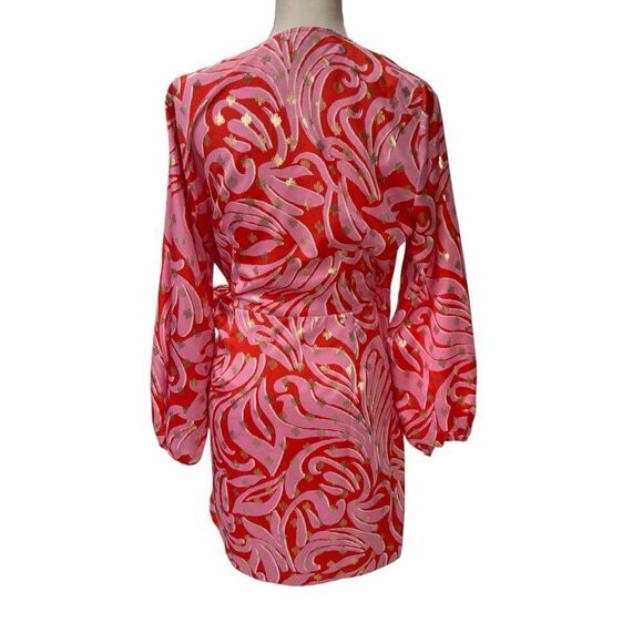 Never Fully Dressed Pink Romance Mini Vienna Wrap Dress Gold Pink Size 8 Petite - Picture 3 of 9